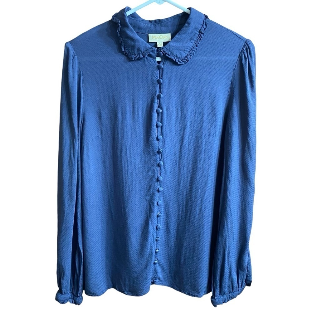 ModCloth Blue Long Sleeve Button Down Shirt Blouse Top Size Medium